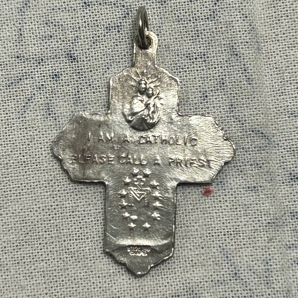Sterling Silver 4 Panel Catholic Cross Pendant with Patina Vintage Religious - Picture 12 of 12